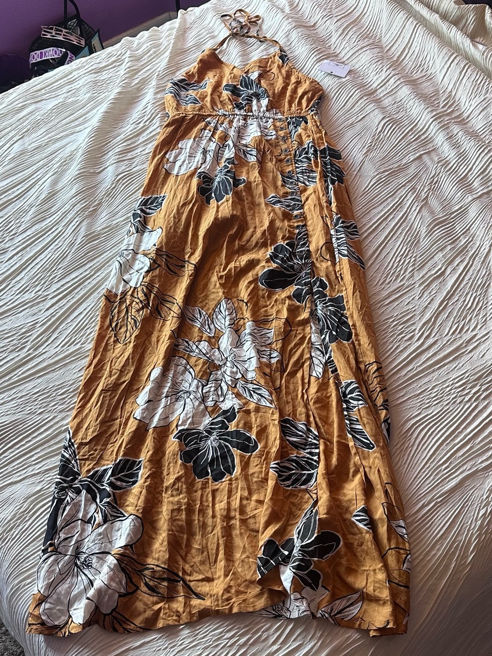 NWT O'Neill Rubia - Mustard Floral Wrap Maxi Dress - Picture 4 of 7
